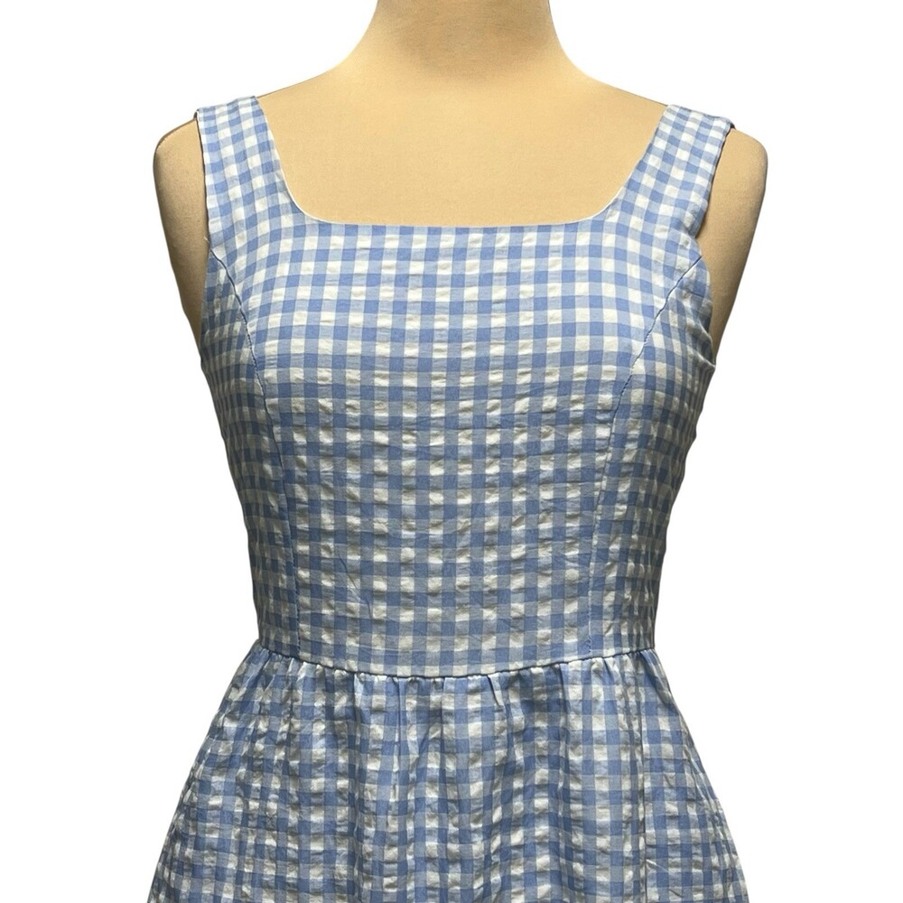 PrettyGarden Blue White Gingham Maxi Dress Smocked Back Sleeveless Size S NWT - Picture 4 of 12